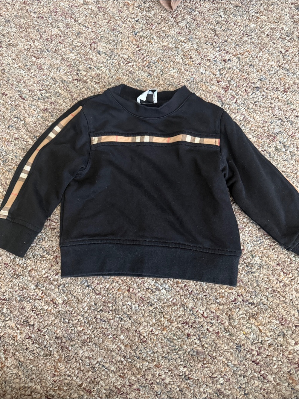 Burberry Black Kids Sweatshirt with Tan Plaid Stripes